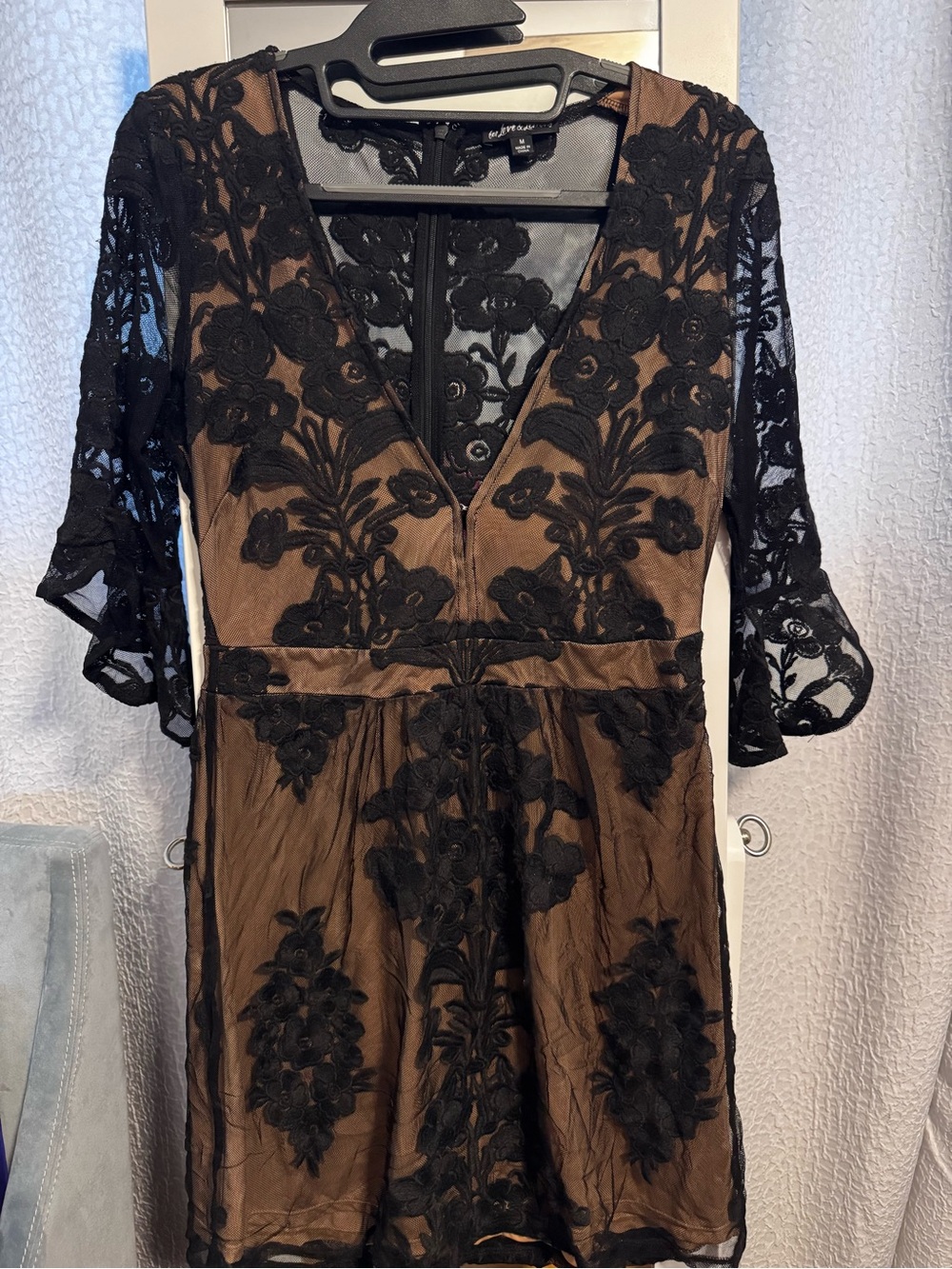 For Love And Lemons Black Lace Chemise with Brown Lining
